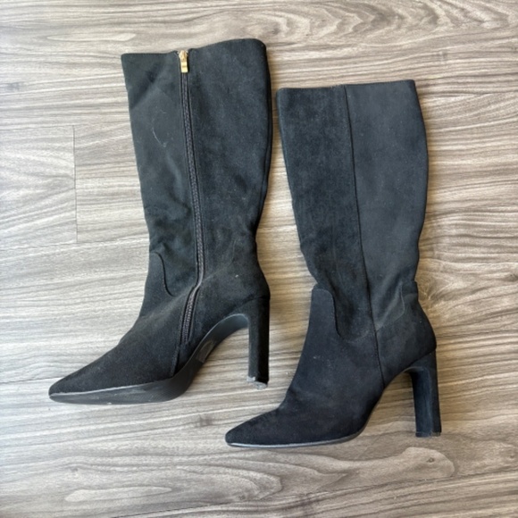 Givana Knee High Black Suede Block Heeled Boots Size 37 - Picture 2 of 8